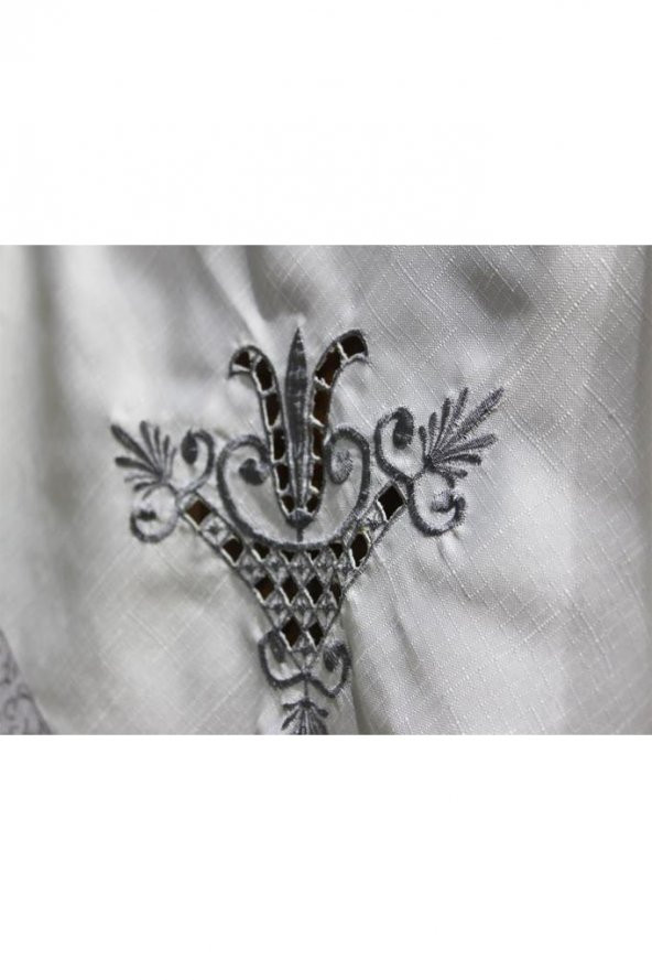 Lale Nakışlı Fiskos Krem Gri 100x100 Cm - Resim 7