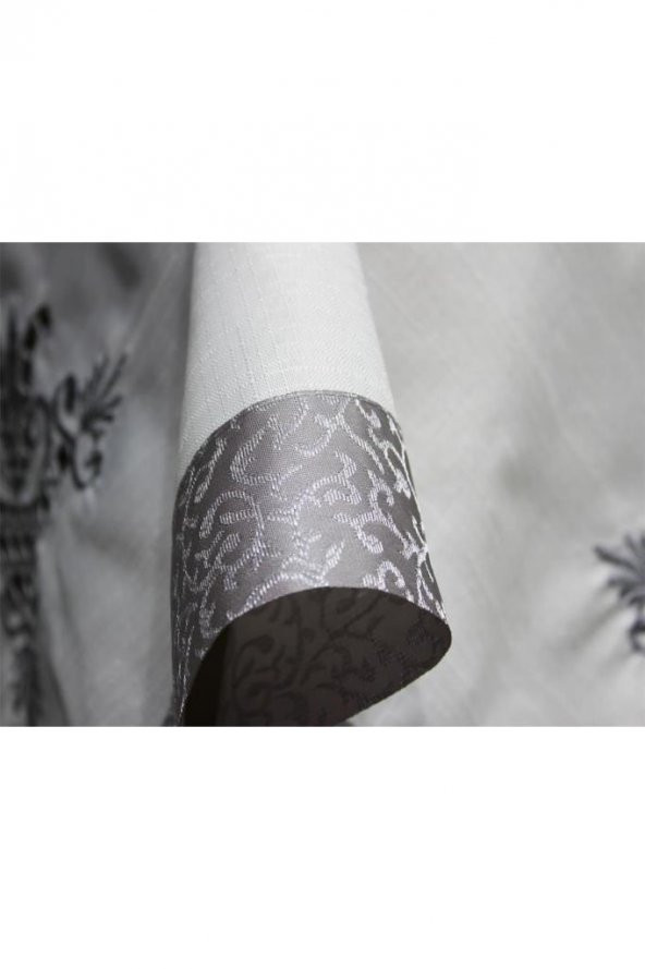 Lale Nakışlı Fiskos Krem Gri 100x100 Cm - Resim 8