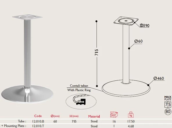 Tablalı Masa Ayağı 12.010 - Taban Çapı 46cm - Resim 2
