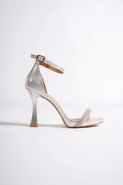 Gümüş Tek Bantlı Platform Kadeh Topuklu Abiye Ayakkabı - Yuffy - Resim 2