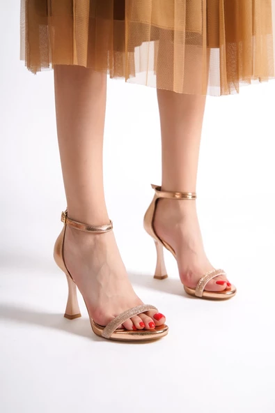 Rose Bakır Tek Bantlı Platform Kadeh Topuklu Abiye Ayakkabı - Yuffy - Resim 3