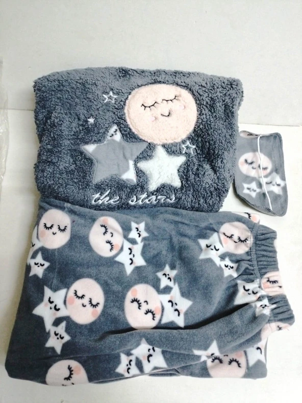 Kadın Lacivert Renk Polar Kumaş 6225 Battal Büyük Beden  Pijama Takımı
