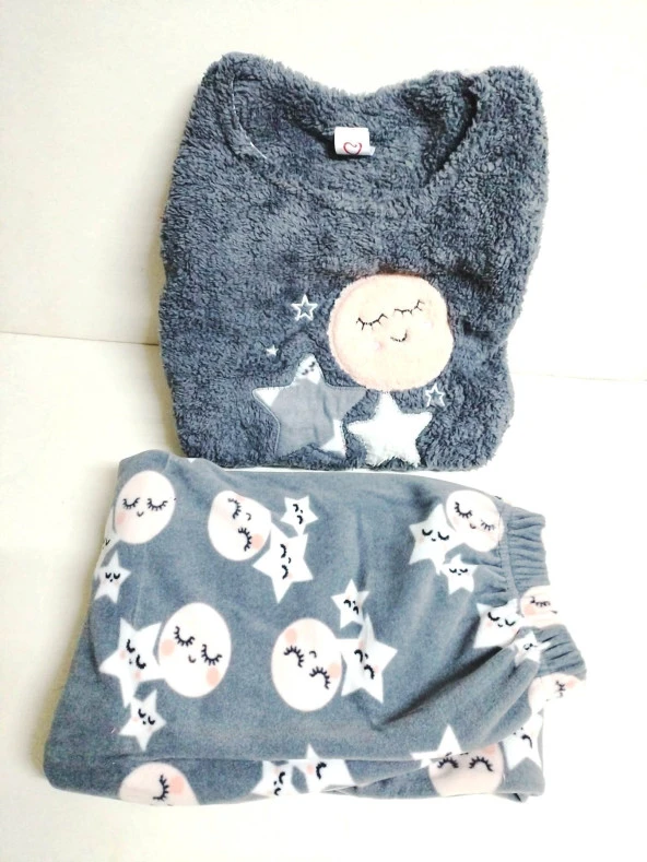 Kadın Lacivert Renk Polar Kumaş 6225 Battal Büyük Beden  Pijama Takımı - 3