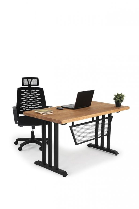 140x70 Doğal Ahşap Kütük Ofis Çalışma Masası 3 Kollu Mızrak Ayak - 2