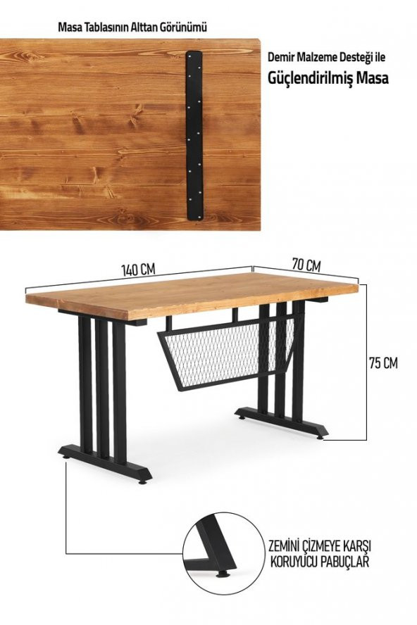 140x70 Doğal Ahşap Kütük Ofis Çalışma Masası 3 Kollu Mızrak Ayak - 5
