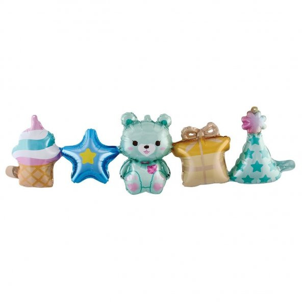 Helyuma Uyumlu Ayıcıklı Erkek Bebek Yenidoğan Folyo Balon Seti