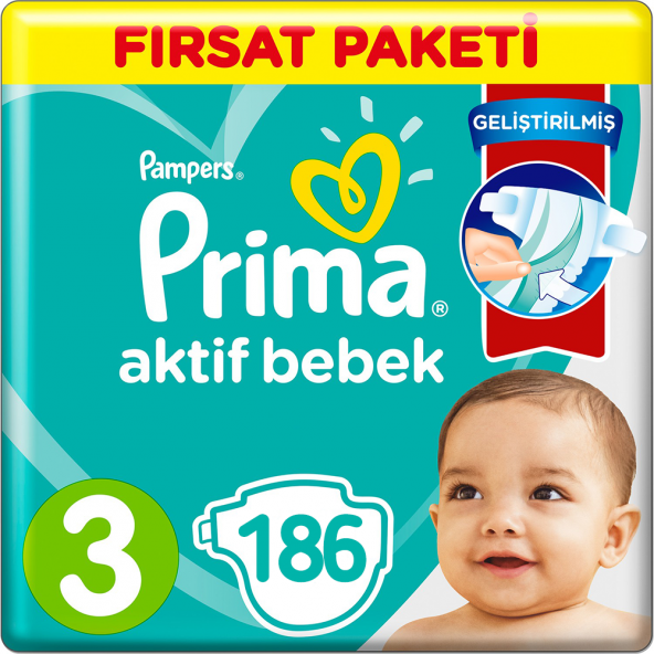 Prima Bebek Bezi Aktif Bebek 3 Beden 6-10 Kg 3*62 186 Adet