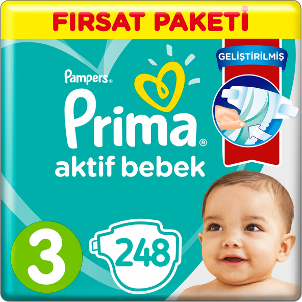 Prima Bebek Bezi Aktif Bebek 3 Beden 6-10 Kg 4*62 248 Adet ürün görseli