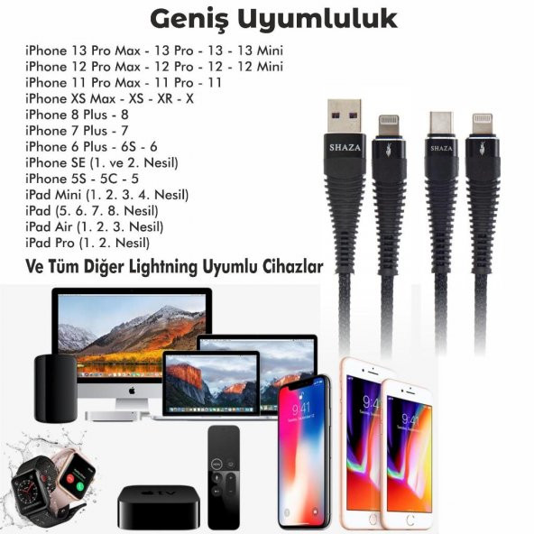SHAZA Apple iPhone Lightning To TYPE-C PD 5A 100W Örgülü Hızlı Şarj ve Data Kablosu 1 Metre - 5