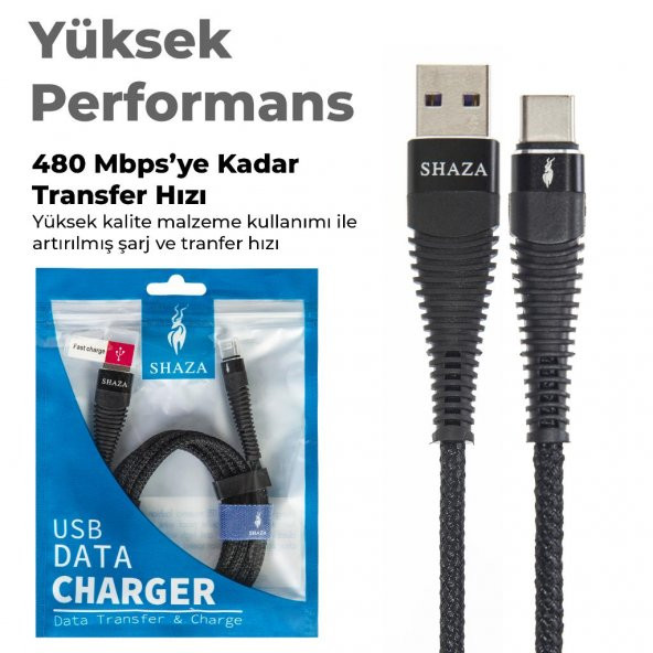 SHAZA USB TYPE-C PD 5A 100W Örgülü Hızlı Şarj ve Data Kablosu 2 Metre - 6