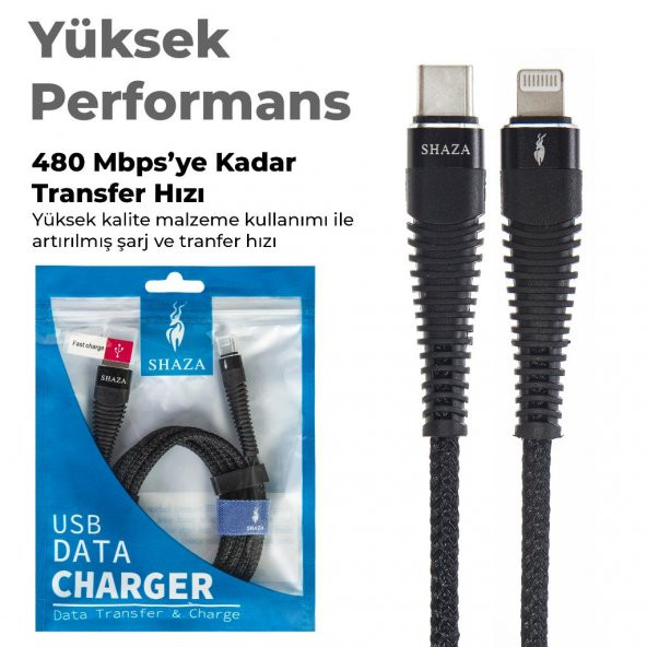 Shaza Apple İphone Lightning To Type-C Pd 5A 100W Örgülü Hızlı Şarj Ve Data Kablosu 3 Metre - 6