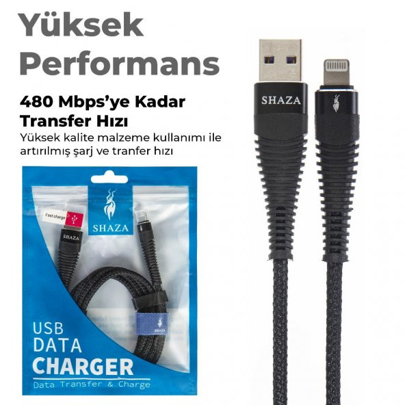 SHAZA Apple iPhone Lightning 5A 100 W Örgülü Hızlı Şarj ve Data Kablosu 3 Metre - 6
