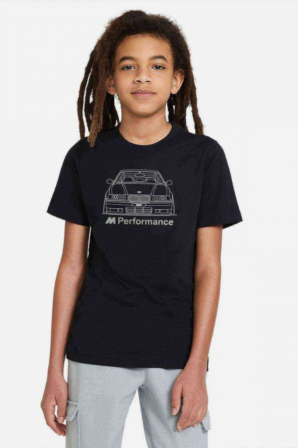 Araba M318 Baskılı Unisex Çocuk Siyah Tshirt