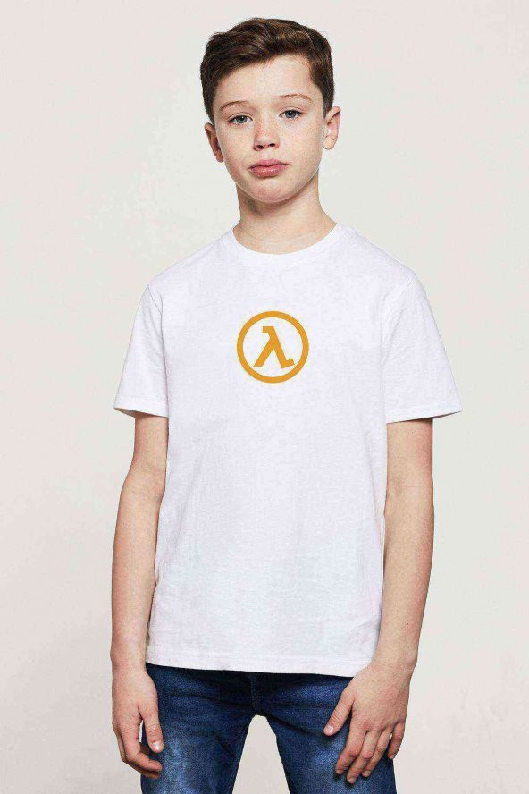 Half Life Logo Baskılı Unisex Çocuk Beyaz Tshirt