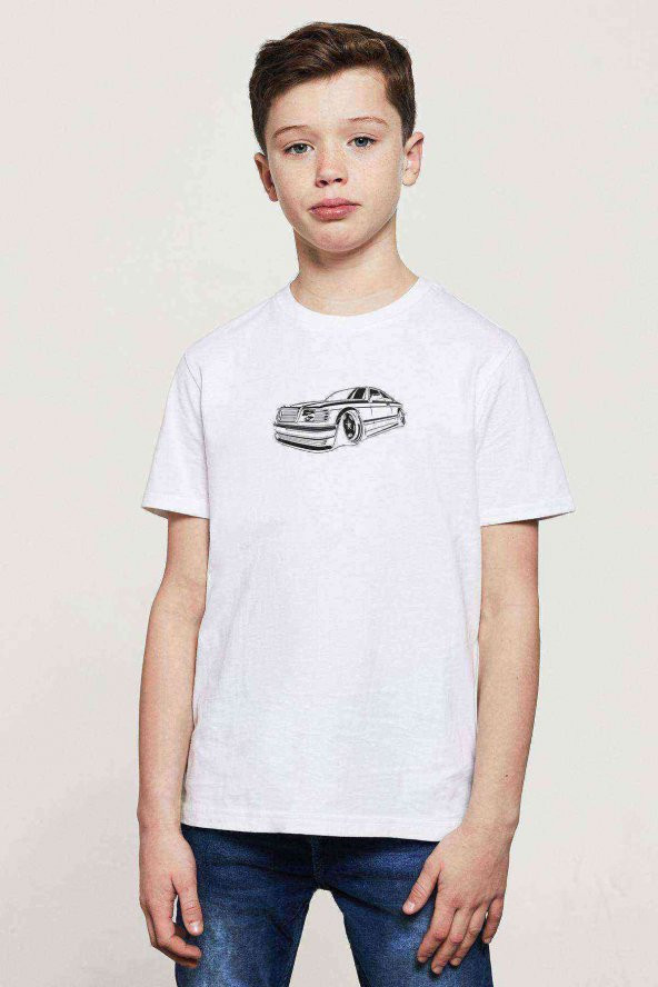 Mercedes Baskılı Unisex Çocuk Beyaz Tshirt