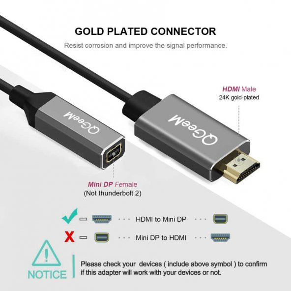 Qgeem QG-HD02 HDMI To Mini Display Port Dönüştürücü - 3