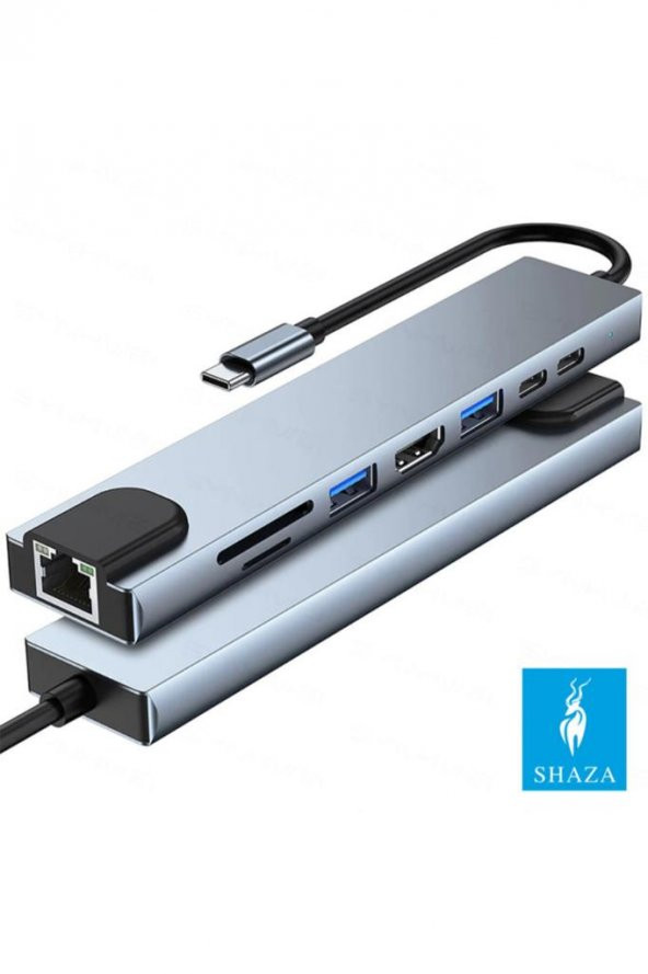 Shaza 8in1 USB Type-C Hub Port Adaptör HDMI USB Ethernet PD Girişli - 2
