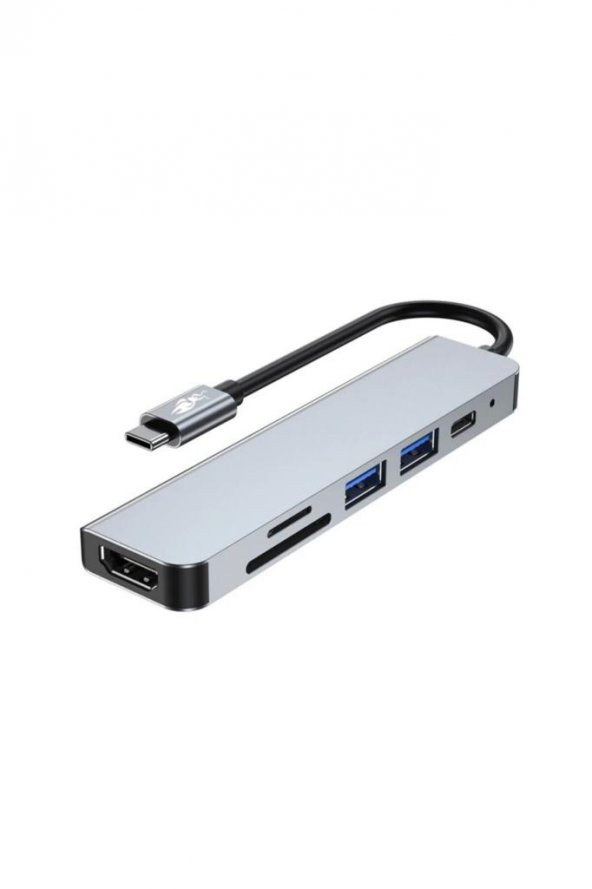 Shaza 6in1 USB Type-C Hub Port Adaptör HDMI SD KART USB PD Girişli