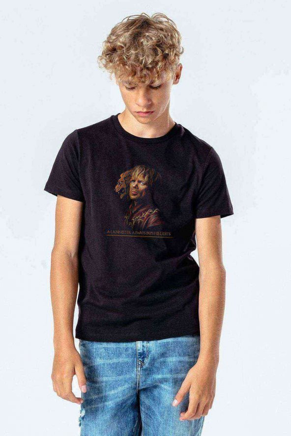 Lannister Baskılı Unisex Çocuk Siyah T-shirt