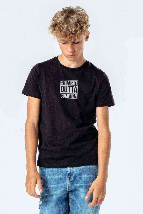 Straight Outta Compton Baskılı Unisex Çocuk Siyah Tshirt