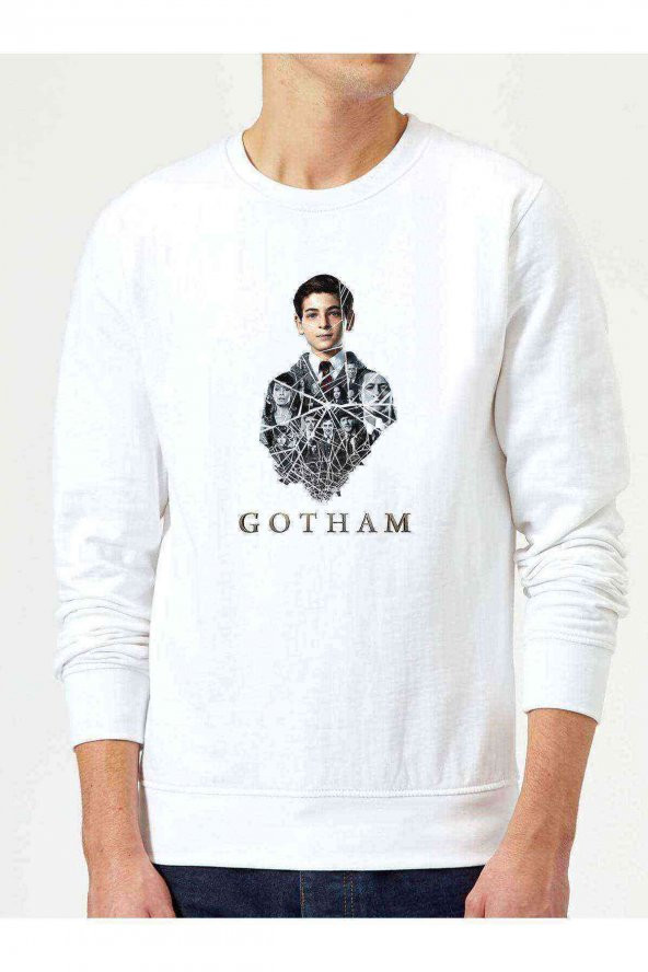 Gotham Baskılı Beyaz Erkek Sweatshirt