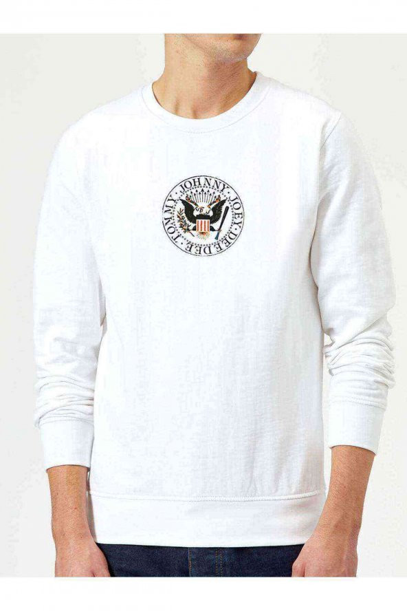 Ramones Logo Baskılı Beyaz Erkek Sweatshirt
