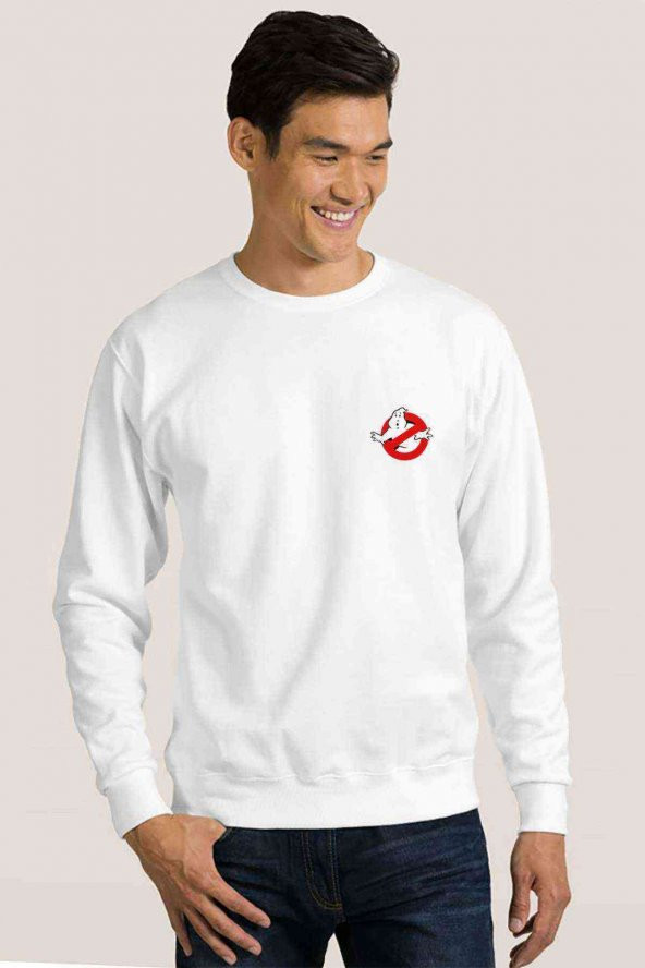 Busters Ghostbusters Baskılı Beyaz Erkek Sweatshirt