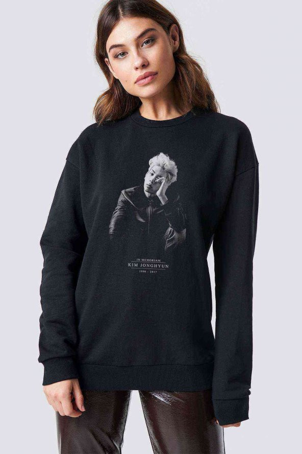 Kpop Shinee In Memoriam Kim Jonghyun Baskılı Siyah Kadın Sweashirt