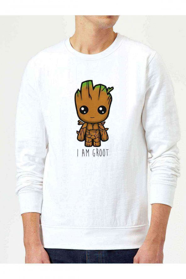I Am Groot Baskılı Beyaz Erkek Sweatshirt - 1
