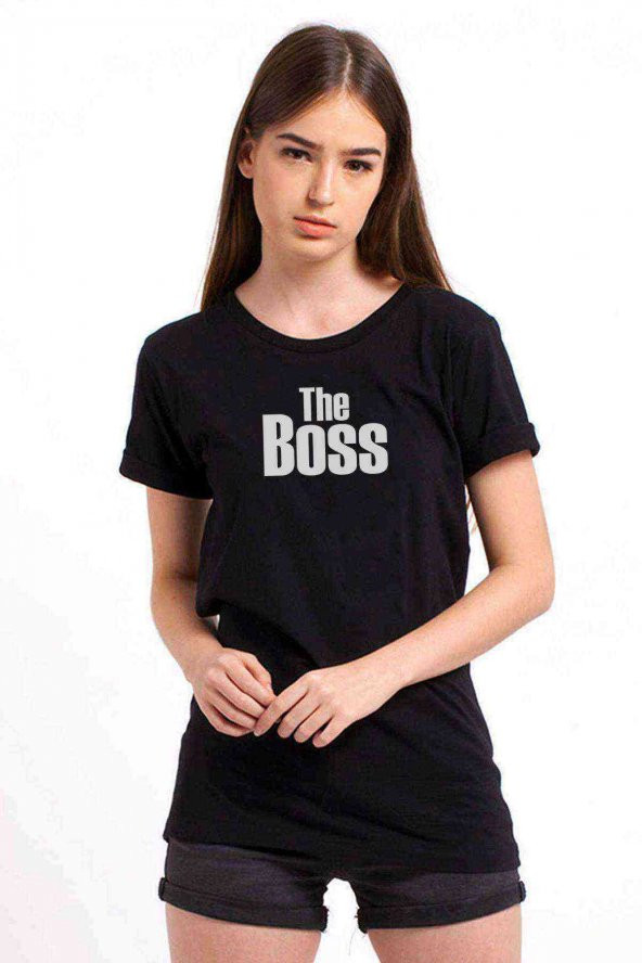 The Boss Baskılı Siyah Kadın Tshirt