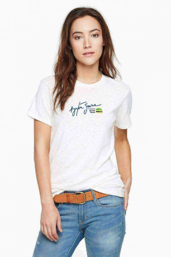 Senna İmzalı Logo Screen Shot 2018 Baskılı Beyaz Kadın Tshirt