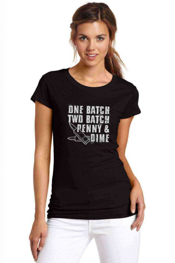 Punisher One Batch Two Batch Baskılı Siyah Kadın Tshirt