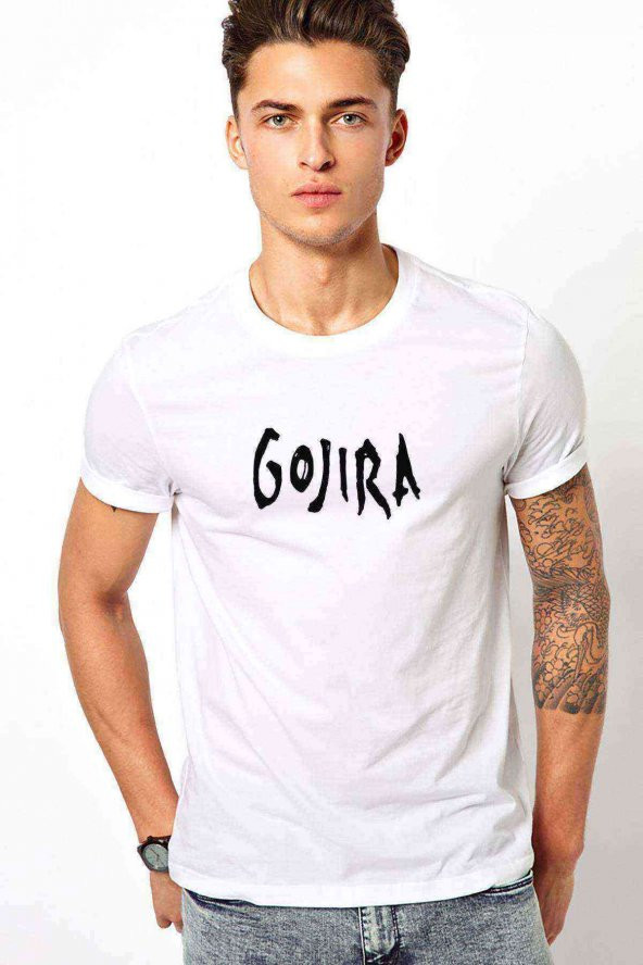 Gojira Logo Baskılı Beyaz Erkek Tshirt