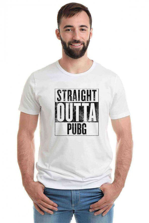 Pubg Straıght Outta Pubg Baskılı Beyaz Erkek Tshirt