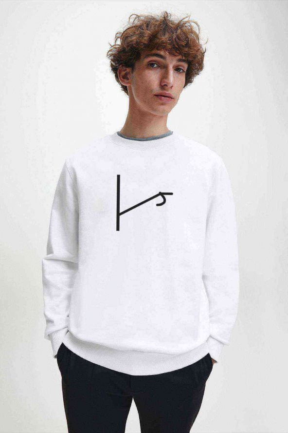 Türk Boyları Kınık Boyu Baskılı Beyaz Erkek Sweatshirt