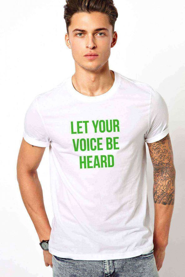 Let Your Voice Be Heard Baskılı Beyaz Erkek Tshirt