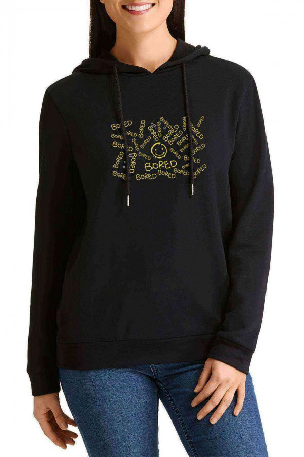 Sherlock Holmes Quotes Smile Baskılı Siyah Kadın Kapşonlu Sweashirt