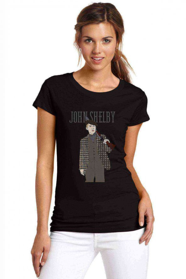 Peaky Blinders John Shelby İllustration Baskılı Siyah Kadın Tshirt