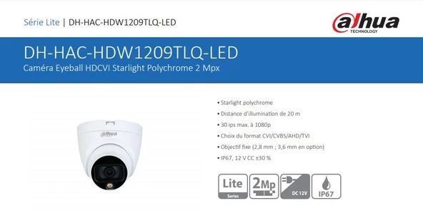 Dahua DH-HAC-HDW1209TLQP-LED 2mp 2.8mm Lens Full-color starlight 4in1 AHD Kamera - Resim 2