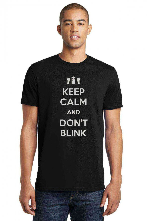 Keep Calm And Dont Blink Baskılı Siyah Erkek Tshirt