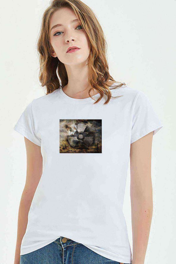 Stalker Alta Silik Yazı Baskılı Beyaz Kadın Tshirt