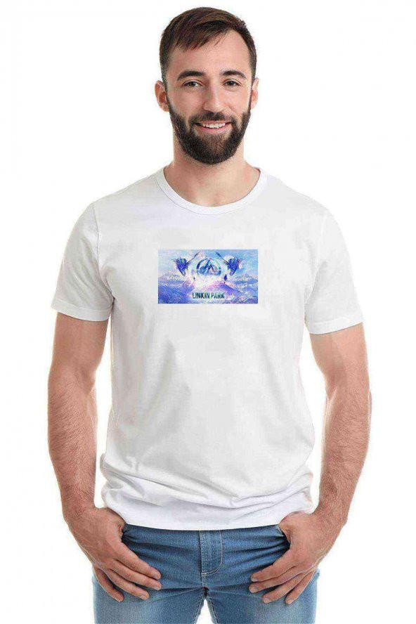 Linkin Park Iridescent Metal Rock Music Baskılı Beyaz Erkek Tshirt