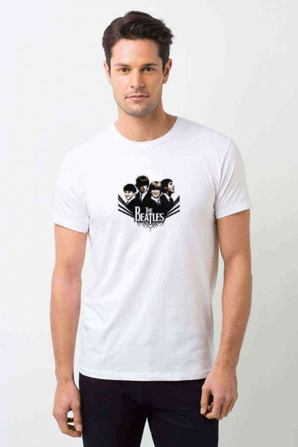 The Beatles Metal Rock Music Müzik Baskılı Beyaz Erkek Tshirt