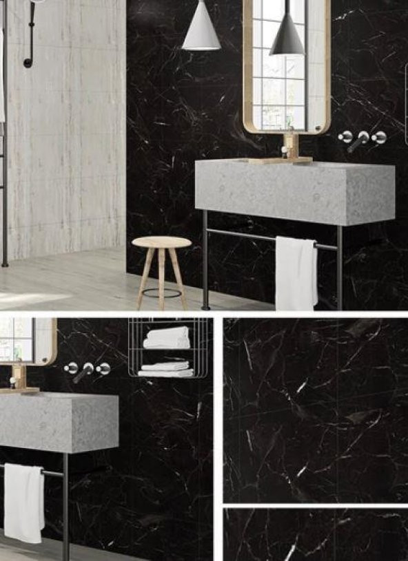 Renkli Duvarlar Siyah Mermer Desen Yapışkanlı 6 Adet Zemin Yer Duvar Döşeme Panel NWYP11