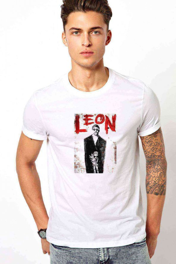 Leon Mathilda Retro Movie Baskılı Beyaz Erkek Tshirt