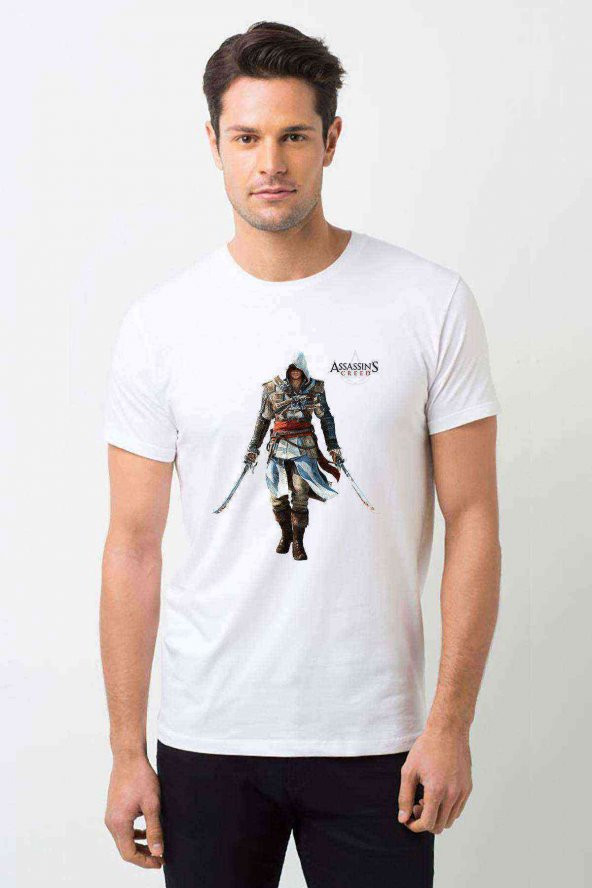 Assassins Creed IV Black Flag Baskılı Beyaz Erkek Tshirt