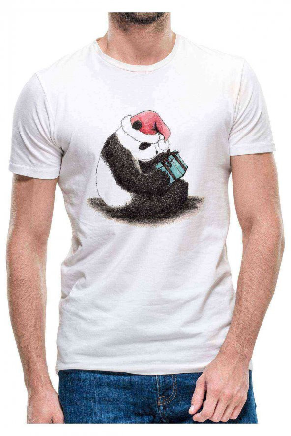 Panda Baskılı Beyaz Erkek Tshirt