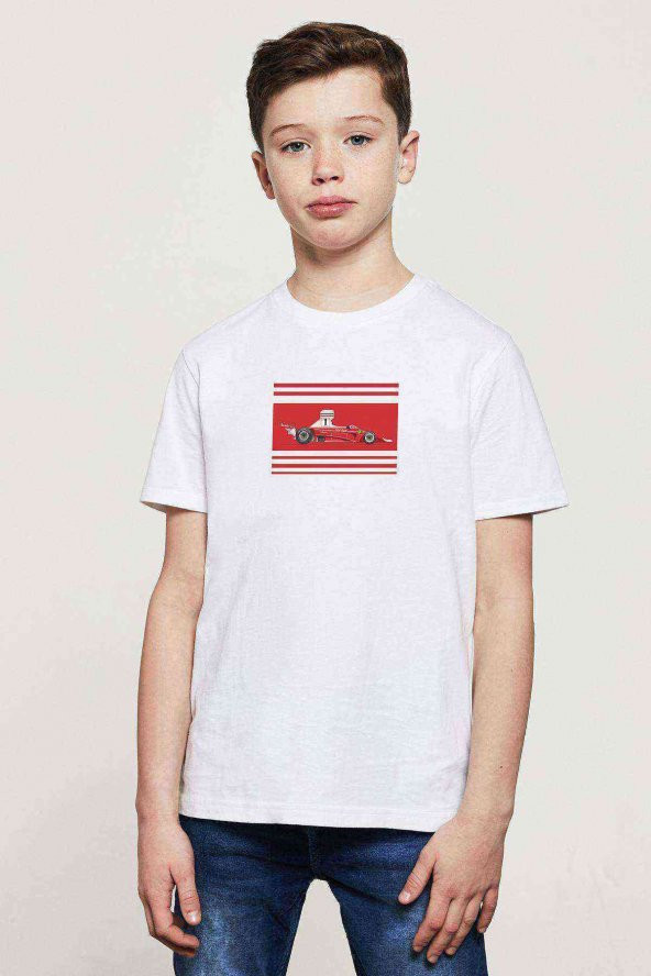 Niki Lauda Formula Baskılı Unisex Çocuk Beyaz t-shirt