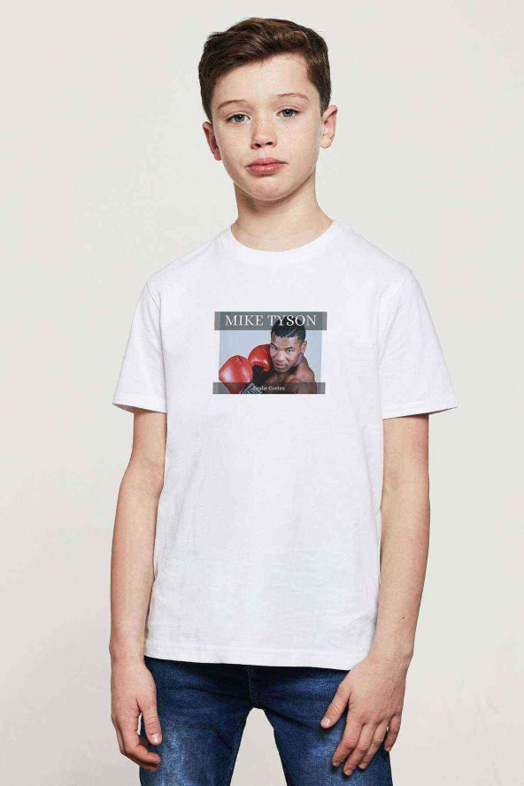 Mike Tyson Tragic Hero By Leslie Baskılı Unisex Çocuk Beyaz t-shirt
