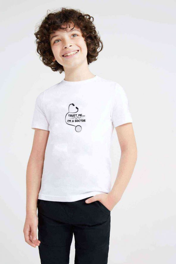 Trust Me Im The Doctor Baskılı Unisex Çocuk Beyaz t-shirt